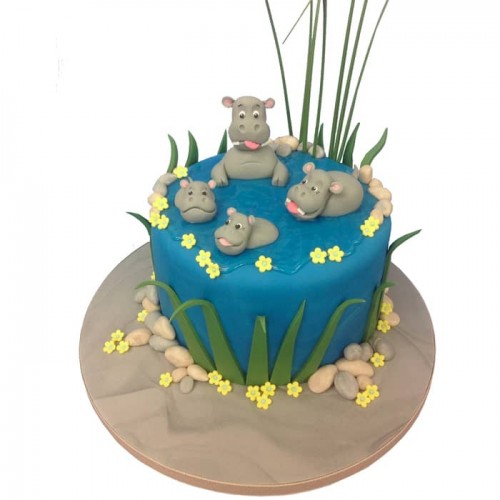 Hippo Family Fondant Cake Delivery in Gurugram