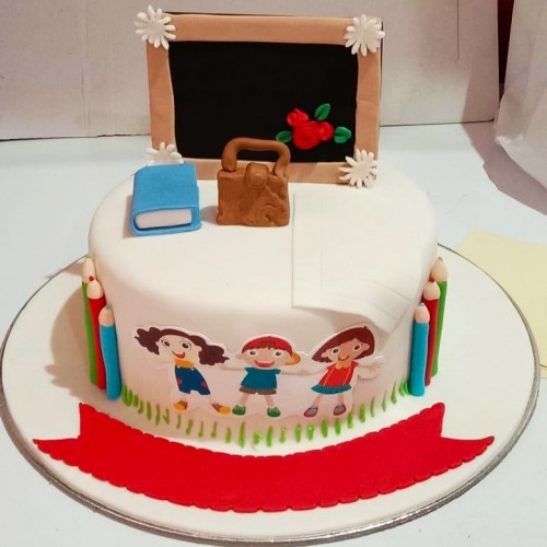 Kids School Theme Fondant Cake Delivery in Gurugram