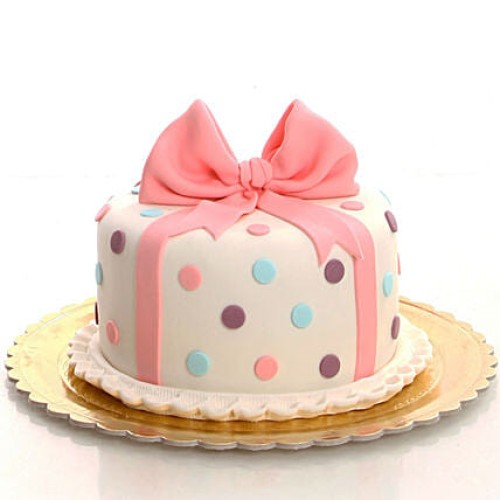 Pink Bow & Dots Fondant Cake Delivery in Gurugram