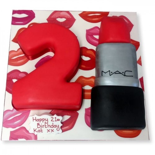 21 st Birthday Lipstick Fondant Cake Delivery in Gurugram