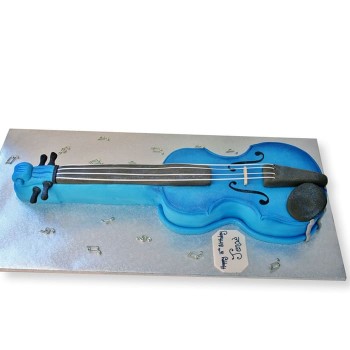 Blue Violin Shape Fondant Cake Blue Violin Shape Fondant Cake