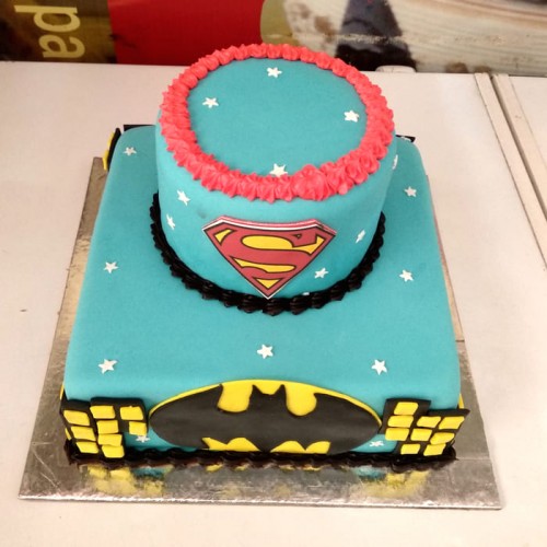 Batman and Superman Theme 2 Tier Cake Delivery in Gurugram