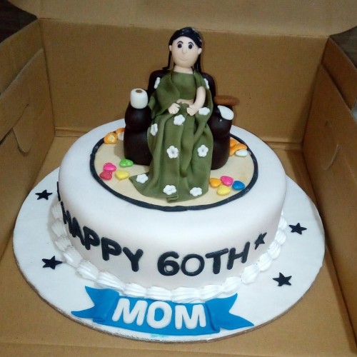 Mom 60th Birthday Fondant Cake Delivery in Gurugram