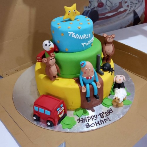 Cartoon Theme 3 Tier Fondant Cake Delivery in Gurugram
