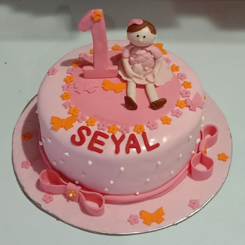 Girl 1st Birthday Pink Fondant Cake Delivery in Gurugram