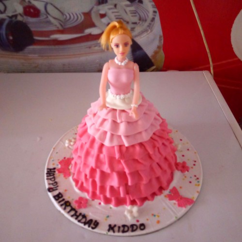 Pink Dress Barbie Fondant Cake Delivery in Gurugram