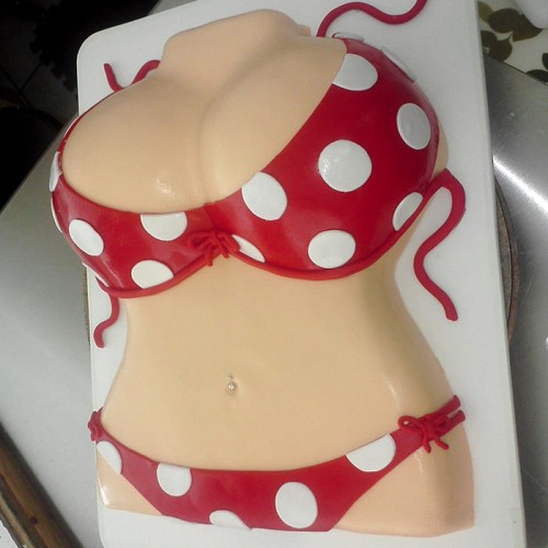 Red Polka Dot Color Bikini Fondant Cake Delivery in Gurugram Red Polka Dot Color Bikini Fondant Cake Delivery in Gurugram