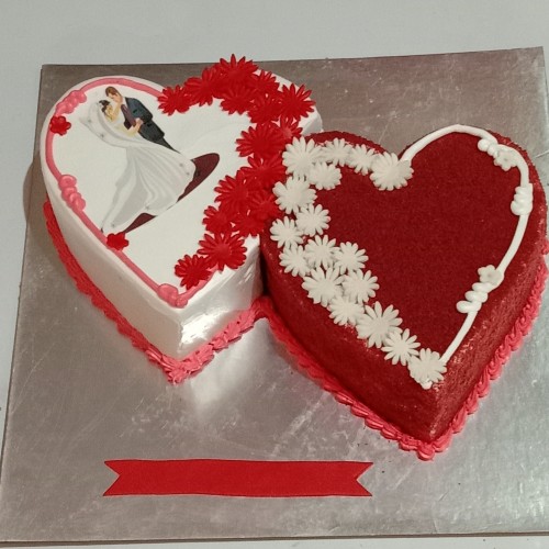 Red Velvet Double Heart Anniversary Cake Delivery in Gurugram