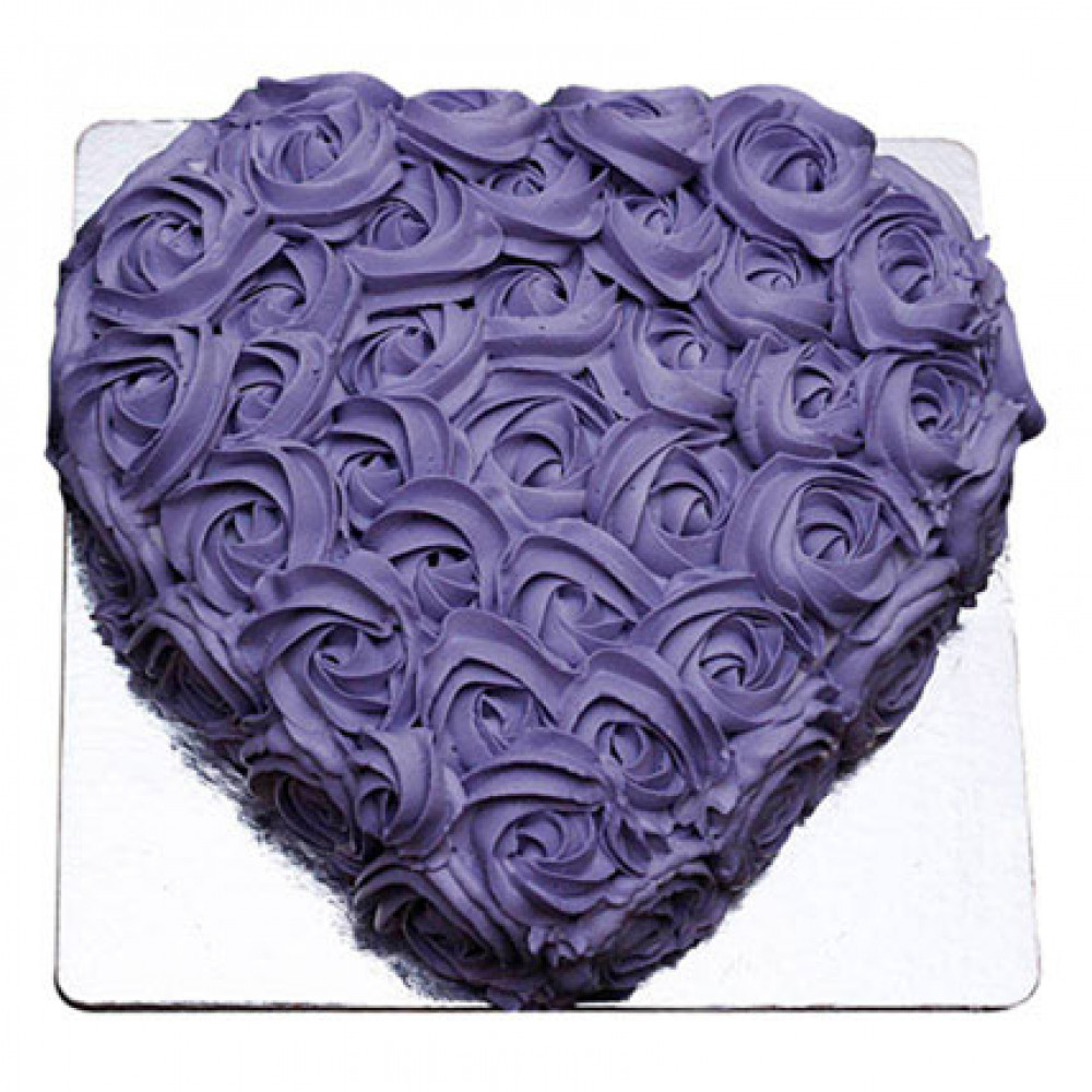 Heart Shaped Cake with Purple Flowers